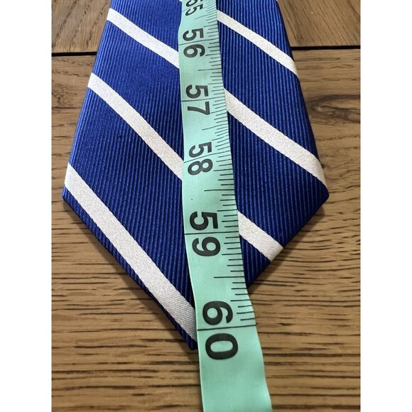 Bruno Piattelli Mens Silk Necktie Navy Blue Silver Diagonal Stripe 61”x3 1/4” - Picture 7 of 7